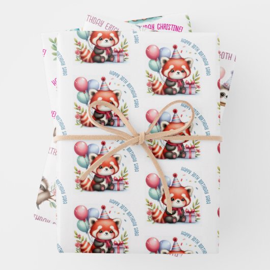 Leuke luiaard otter rode panda verjaardagsfeest inpakpapier vel (In situ)