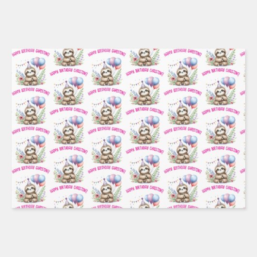 Leuke luiaard over verjaardagsfeest cadeau inpakpapier vel (Voorkant 3)