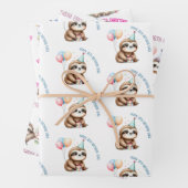 Leuke luiaard over verjaardagsfeest cadeau inpakpapier vel (In situ)