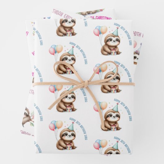 Leuke luiaard over verjaardagsfeest cadeau inpakpapier vel (In situ)