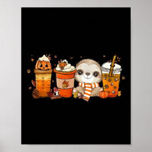 Leuke luiaard pompoen kruiden koffie latte Herfst Poster