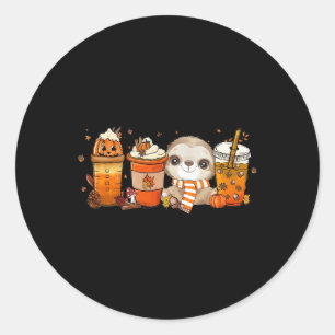Leuke luiaard pompoen kruiden koffie latte Herfst  Ronde Sticker