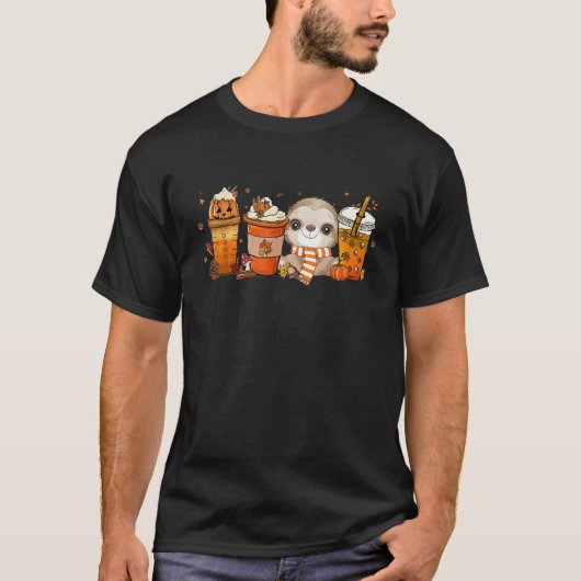 Leuke luiaard pompoen kruiden koffie latte Herfst  T-shirt (Voorkant)