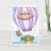 Leuke luiaards en heteluchtballon Verjaardag Kaart (Voorkant)