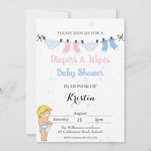 Leuke Luier en Wipes Baby shower Invitation Kaart (Voorkant)