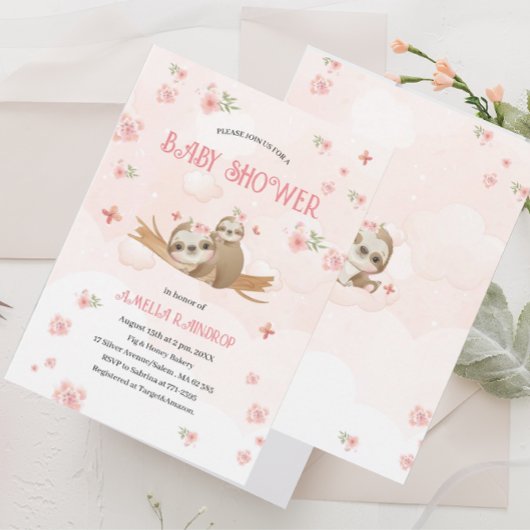 Leuke Luifelroze bloemetjes baby shower waterverf  Kaart