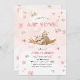 Leuke Luifelroze bloemetjes baby shower waterverf Kaart