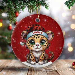 Leuke Luipaard Rode Glitter Dierenprint Liefhebber Keramisch Ornament