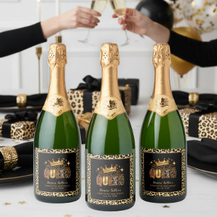 Leuke Luipaard Verjaardag Koningin Dertig Verjaard Sparkling Wijnetiket