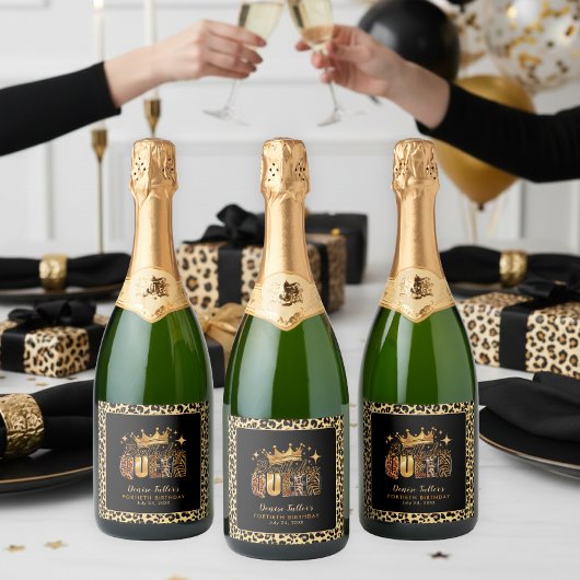 Leuke Luipaard Verjaardag Koningin Veertig Verjaar Sparkling Wijnetiket