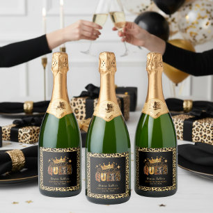 Leuke Luipaard Verjaardag Koningin Zestig Verjaard Sparkling Wijnetiket