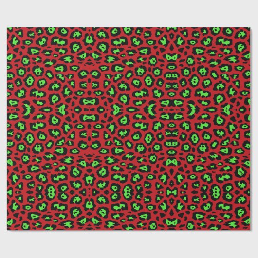 Leuke luipaardprint dierenpatroon neon groen rood cadeaupapier (Vlak)