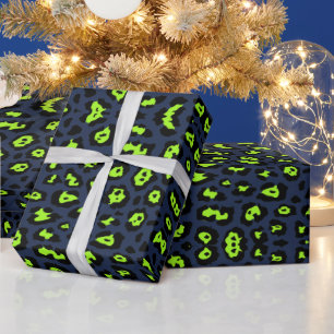 Leuke luipaardprint neon chartreuse groen marine b cadeaupapier