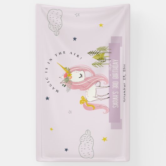 Leuke Magische Eenhoorn Lila Paarse Kinderen Verja Spandoek (Verticaal)