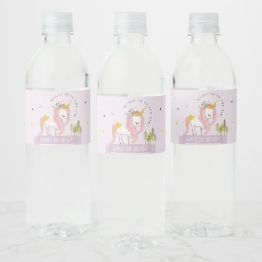 Leuke Magische Eenhoorn Lila Paarse Kinderen Verja Waterfles Etiket (Flessen)