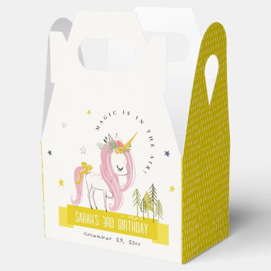 Leuke Magische Eenhoorn Roze Gele Kids Verjaardag Bedankdoosjes (Geopend)
