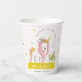 Leuke Magische Eenhoorn Roze Gele Kids Verjaardag Papieren Bekers (Achterkant)