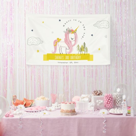 Leuke Magische Eenhoorn Roze Gele Kids Verjaardag Spandoek (Feest)