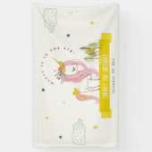 Leuke Magische Eenhoorn Roze Gele Kids Verjaardag Spandoek (Verticaal)