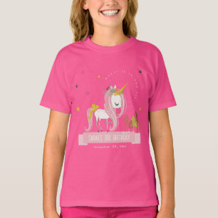 Leuke Magische Eenhoorn Roze Gele Kids Verjaardag T-shirt