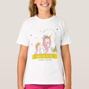 Leuke Magische Eenhoorn Roze Gele Kids Verjaardag T-shirt