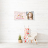 Leuke Magische Eenhoorn Roze Kinder Foto Verjaarda Spandoek (Insitu)