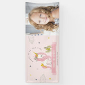 Leuke Magische Eenhoorn Roze Kinder Foto Verjaarda Spandoek (Verticaal)