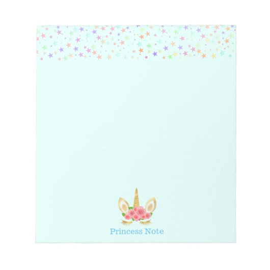 Leuke Magische Eenhoorn & Sterren op Lichtblauw Notitieblok (Voorkant)