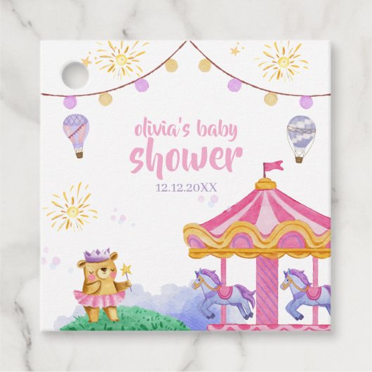 Leuke Magische Hete Luchtballon Carrousel Baby sho Bedankjes Labels (Voorkant)