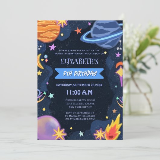 Leuke magische unieke galaxy thema kind's verjaard kaart (Staand voorkant)