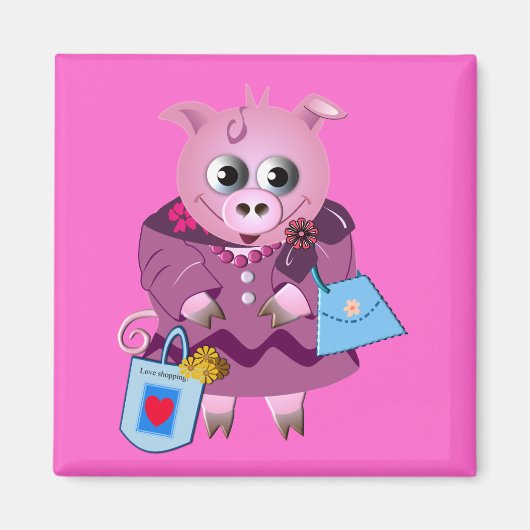 Leuke magneet Miss Piggy houdt van winkelen (Voorkant)