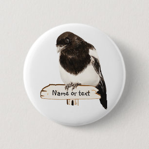 Leuke Magpie Bird met aangepaste naam of tekst Ronde Button 5,7 Cm
