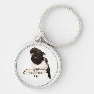 Leuke Magpie Bird met aangepaste naam of tekst Sleutelhanger