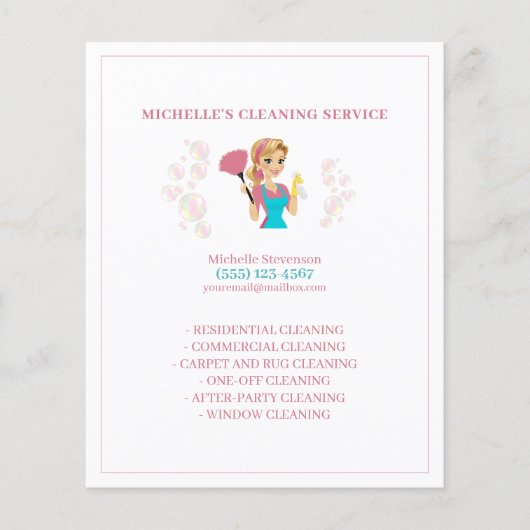 Leuke Maid House Roze Glitter Schoonmaak Service Flyer (Voorkant)