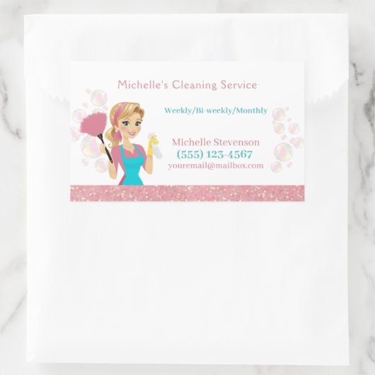 Leuke Maid House Roze Glitter Schoonmaak Service Rechthoekige Sticker (Tas)