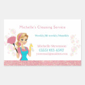 Leuke Maid House Roze Glitter Schoonmaak Service Rechthoekige Sticker (Voorkant)