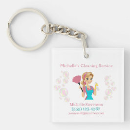 Leuke Maid House Roze Glitter Schoonmaak Service Sleutelhanger