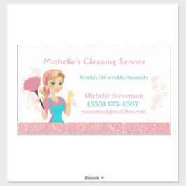 Leuke Maid House Roze Glitter Schoonmaak Service Sticker