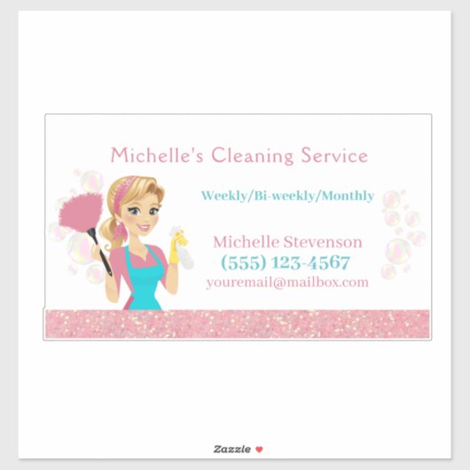 Leuke Maid House Roze Glitter Schoonmaak Service Sticker (Vel)