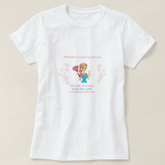 Leuke Maid House Roze Glitter Schoonmaak Service T-shirt (Design voorkant)