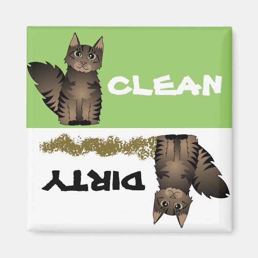 Leuke Maine Coon Cat Clean Vuile Vaatwasser Magnee Magneet (Voorkant)