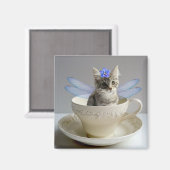 Leuke Maine Coon kitten kat fee vierkante magneet (Voorkant / Achterkant)