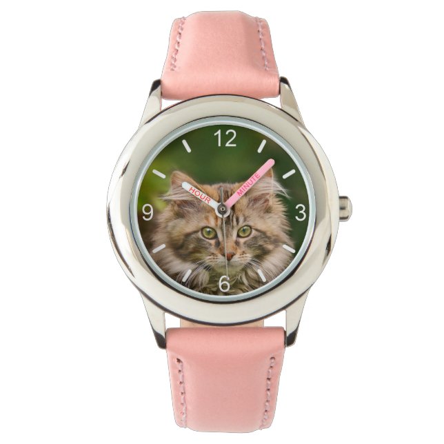 Leuke Maine Coon Kitten Kattenportret - wijzerplaa Horloge (Voorkant)