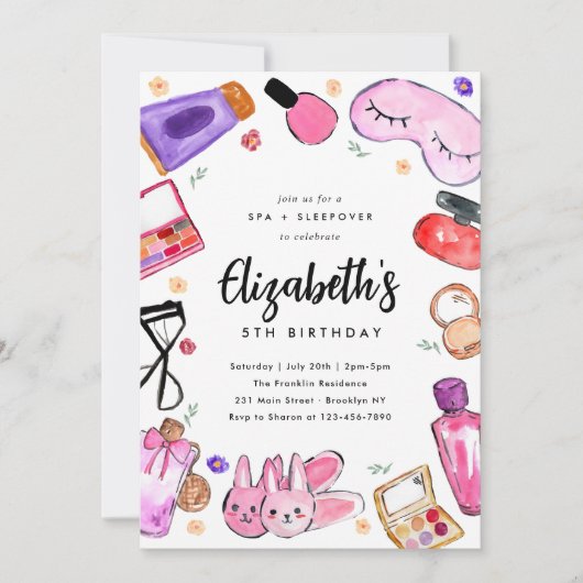 Leuke Make-up Meisjes Slumber Sleepover Spa Verjaa Kaart (Voorkant)