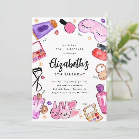 Leuke Make-up Meisjes Slumber Sleepover Spa Verjaa Kaart (Staand voorkant)