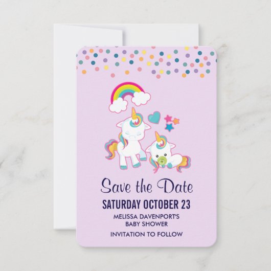 Leuke Mama & Baby Eenhoorn Magisch Geïllustreerd Save The Date (Voorkant)