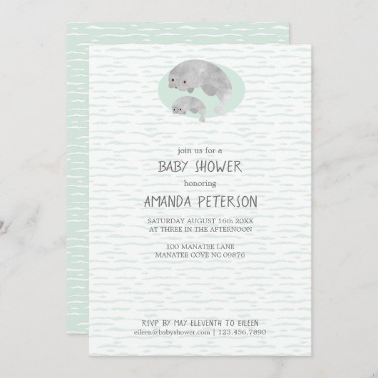 Leuke Mama & Baby Manatee met Waves Baby shower Kaart (Voorkant / Achterkant)