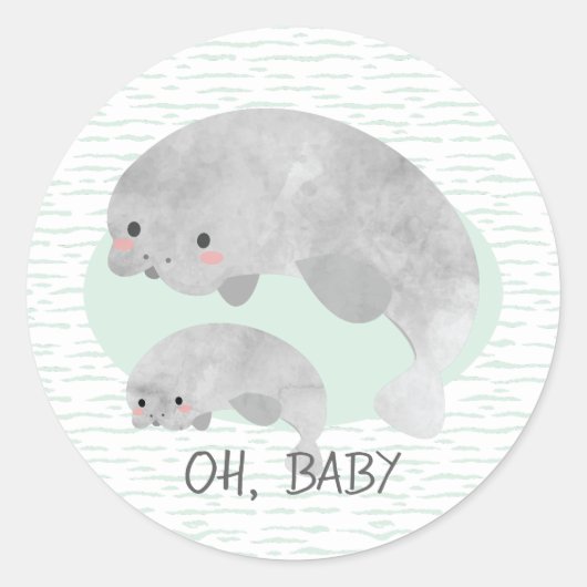 Leuke Mama & Baby Manatee met Waves Baby shower Ronde Sticker (Voorkant)