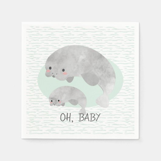 Leuke Mama & Baby Manatee met Waves Baby shower Servet (Voorkant)