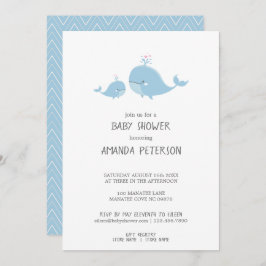 Leuke Mama & Baby Whales Blue Chevron Baby shower Kaart
